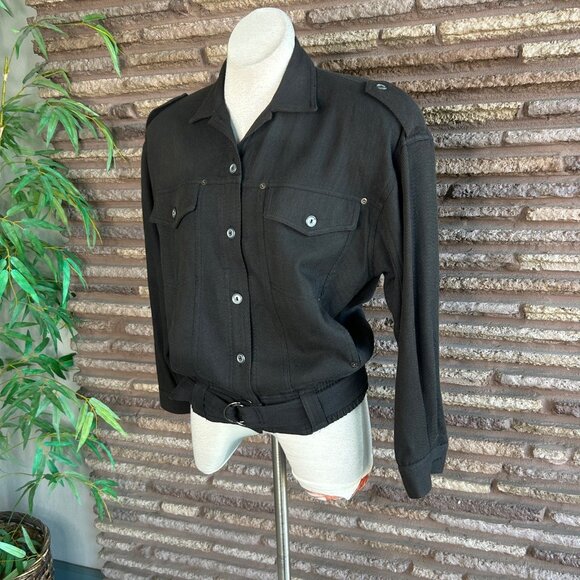 Carole Little Military Cropped Jacket Brown Cotton Twill Buttons and Belt Size 6 - Picture 7 of 13